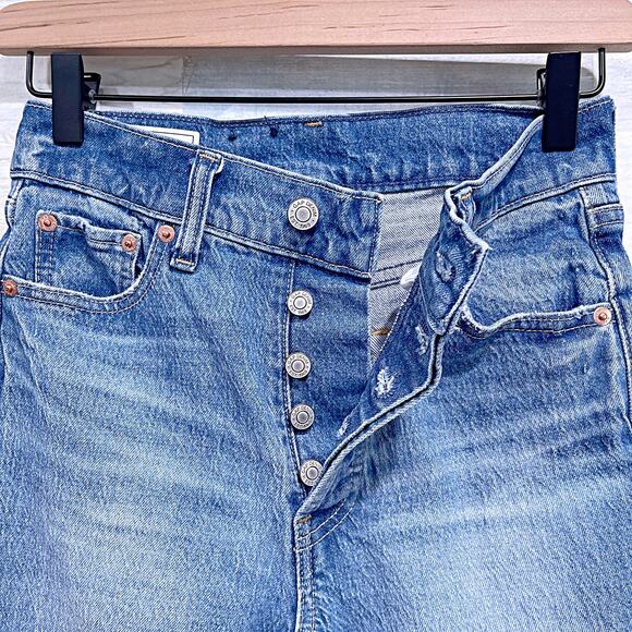 GAP High Rise Cheeky Straight Jeans Medium Indigo Button Fly Washwell Womens 24 - Picture 3 of 7